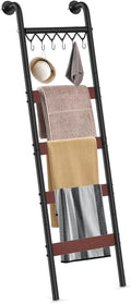 Wooden Blanket Ladder, Wall-Leaning Blanket Rack, 5 Tier Ladder Shelf, 5.6 ft Blanket Holder, Decorative Display Ladder Shelf