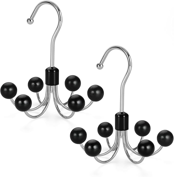 TOPIA HANGER Hoodie Hangers 2-Pack with 6 Wood Balls, 360°Swivel Purse Hanger, Scarf Hanger, Closet Hooks, Handbag Organizer,