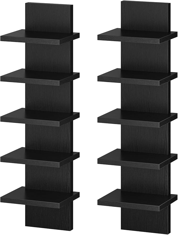 HOOBRO 5 Tier Wall Shelf Unit, 2 Pack Floating Shelves Wall Mounted, Wall Mount Vertical Shelving, Floating Storage Rack, Org