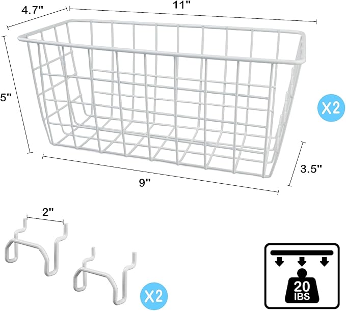G.CORE 2 Pack Pegboard Baskets, Metal Shelves Hooks to 1/8" 1/4" Peg Boards, Peg Board Baskets Bins Set - Organize Tools Work