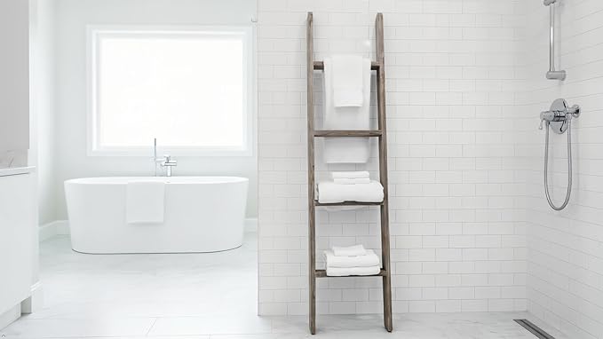 Rustic Revival | Barnwood Display Ladder – Farmhouse Decorative Ladder Made from Authentic Weathered Wood – Real Wood Leaning