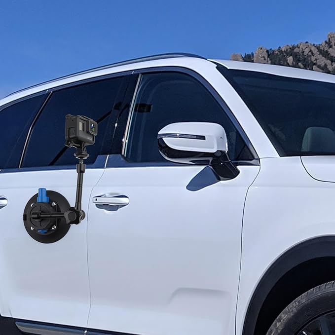 Camera Suction Cup Mount Compatible with GoPro Hero/Insta 360/DJI OSMO/AKASO/DSLR/Camcorder Devices,Magic Arm Car and Boat Windshield Window Mount,4.5" Air Pump Vacuum Suction 10" Aluminum Alloy Arm
