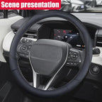 Craedli 14.5-15 Inch Leather Car Steering Wheel Cover, Non-Slip Breathable Auto Steering Wheel Protector Cover, Universal Veh
