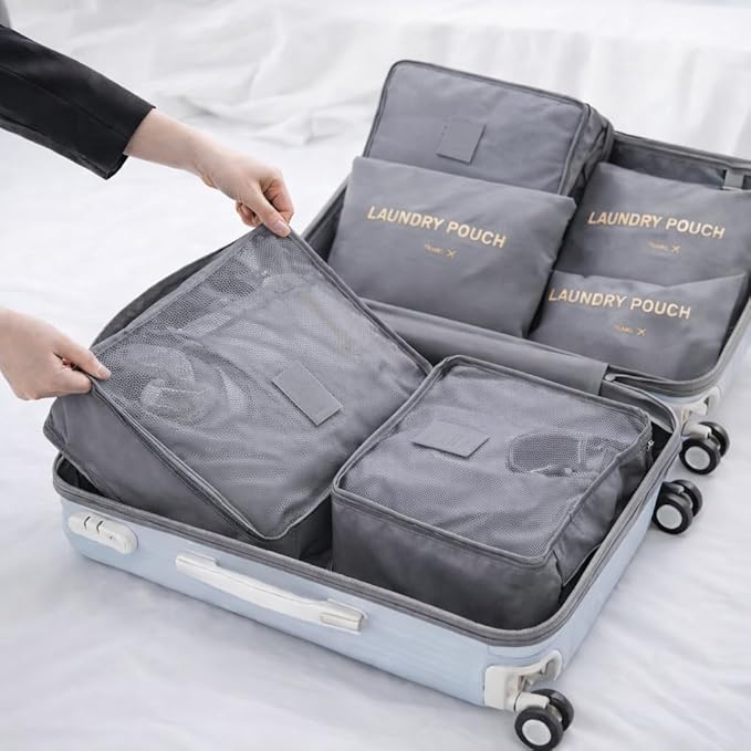 6 Set Travel Packing Cubes for Luggage – Laundry Pouch Organizer Bags, Lightweight Storage Pouches for Clothes, Shoes, and To