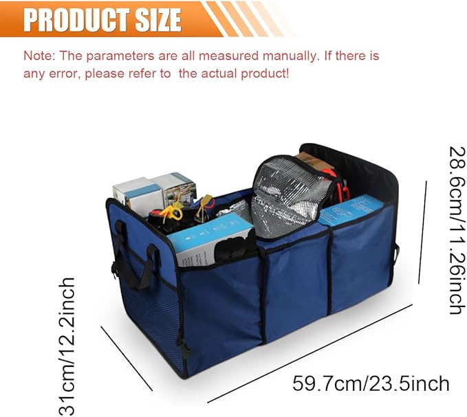 Car Trunk Organizer, Oxford Fabric Waterproof & Anti-Slip Vehicle Storage Box with Leak Proof & Insulated Cooler Bag, Large Cap