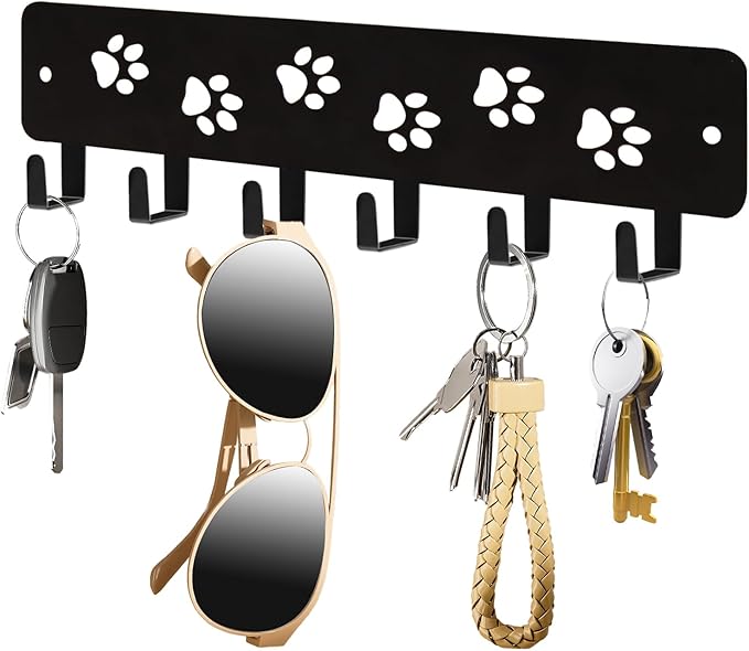 Key Hooks Key Holder Decorative Dog Leash Holder for Wall, 6 Hooks 9.75×2.73 inch for Wall Decorative Animal Storage Rack Adh