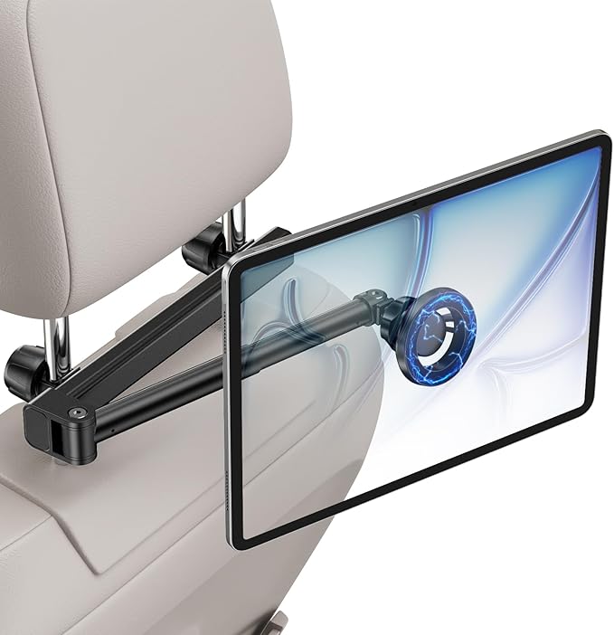 for Magsafe Car Headrest Tablet Holder, for iPad Holder Car Mount, 6 lb Strong Magnetic Force Adjustable Aluminum Tab Mount for All Phone iPhone iPad Stand Travel Accessories