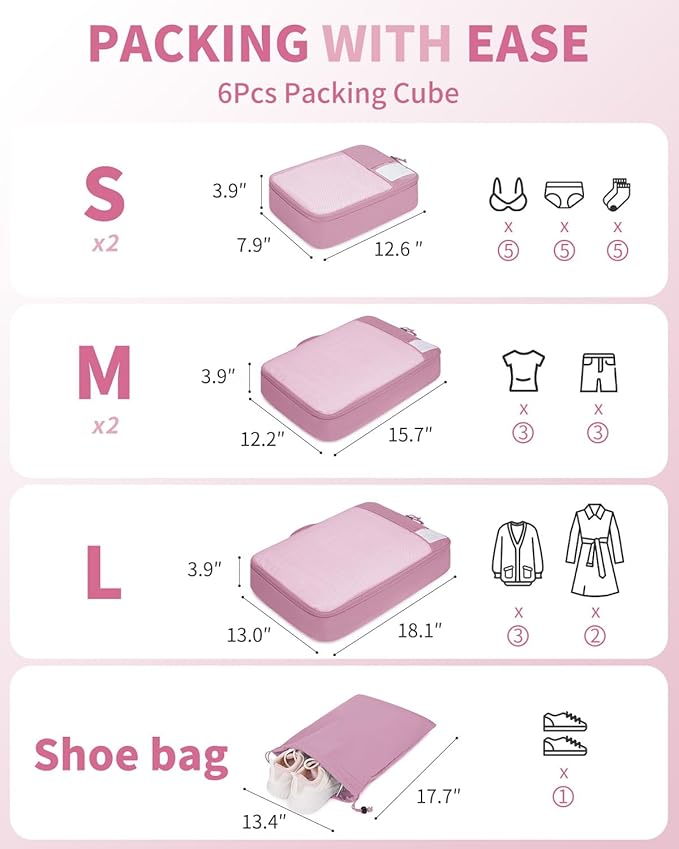 ECOHUB 6 Set Packing Cubes for Travel Durable Suitcase Organizer Bags Set with Personalized Tag Travel Essentials with Shoe B
