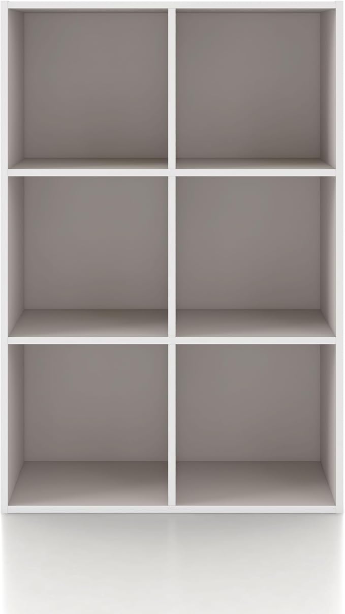 Homes: Inside + Out Apexa 6-Cube Storage Organizer Shelves, Stackable Wood Bookcase Fits Cubby Bins for Organization, Dorm Te