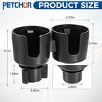 2-in-1 Multifunctional Car Cup Holder Expander, Large Auto Dual Cup Holder Expander Adapter with Adjustable Base, All Purpose Car Cup Holder for Bottles Cups Snack Organizer