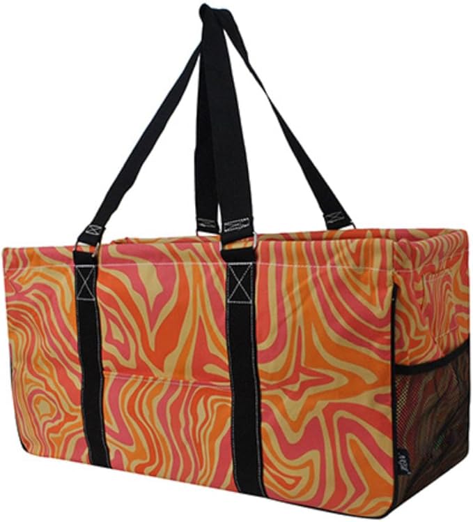 NGIL Extra Large Utility Tote Reusable Grocery Bag Oversized Collapsible for Groceries, Storage, Picnic, Beach (Retro World-black)