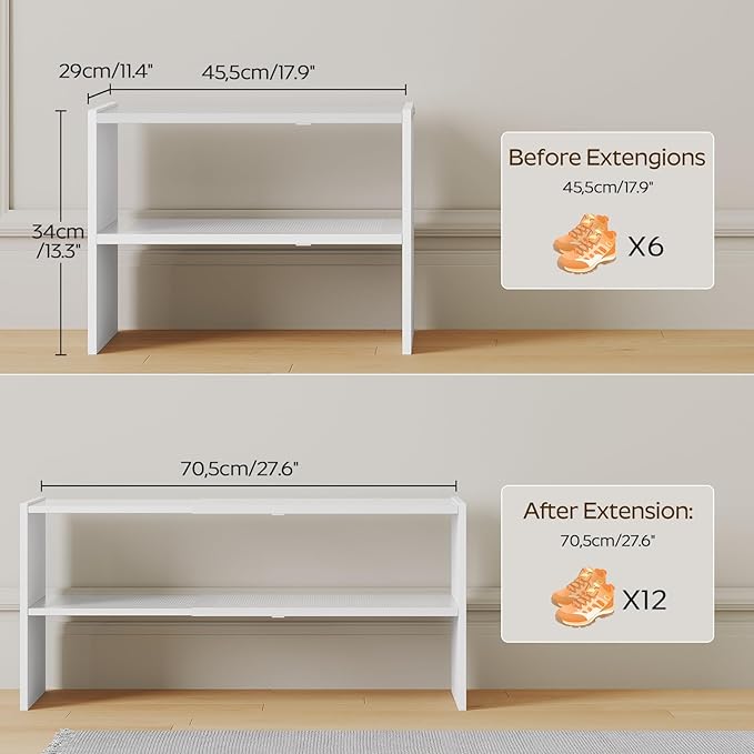 YATINEY Expandable Shoe Rack, 2-Tier Adjustable Entryway Shoe Organizer, Stackable Closet Shoe Rack for Small Space, Compact 