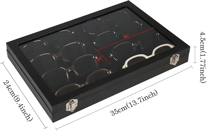 Wudygirl Jewelry and Sunglass Organizer - 8 Slot Storage With Clear Lid, Leather Eyeglasses Display for Women and Men (8 Grid