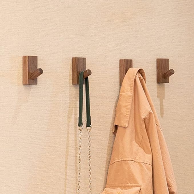 HomeDo Adhesive Wall Hooks Hat Rack, Wooden Coat Hooks Wall Mounted, Decorative Hooks Single Organizer Hat Hanger Towel Rack,