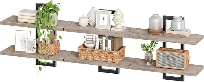HOOBRO Floating Shelves, 15 Inch Wall Shelf Set of 3, Wall Mounted Storage Shelves 2-Tier, Hanging Bathroom Shelves, for Livi