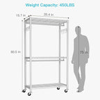 FUTASSI P1 Heavy Duty Garment Rack, 3 Tiers Adjustable Rolling Metal Closet Organizer with Lockable Wheels, FreeStanding Ward