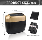 2PCS Car Trash Can with Lid + 60PCS Garbage Bag,Mini Trash Can Car Interior Accessories,Multifunctional ABS Car Organizers and Storage (Gold)