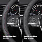 LKWLIKEI Nappa Premium Leather car Steering Wheel Cover, Non-Slip, Breathable, Universal 15 inches