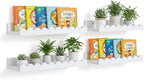 LinTimes 4-Pack Natural Wood & White Floating Shelves Set and 4-Tier LED Wall Shelf Unit with Remote Control – Wall Mounted D