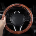 Leather Auto Car Steering Wheel Cover,Anti Slip Universal 15 Inch,Brown Crocodile with Rose Grain