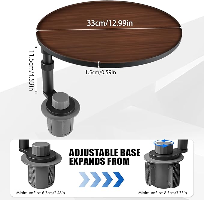 Car Desk for Laptop, Portable 360° Rotation Wooden Steering Wheel Tray (Cup Holder Mounted) for Food, Eating, Office, Compatible with Tesla Model Y/3 & Most Vehicles