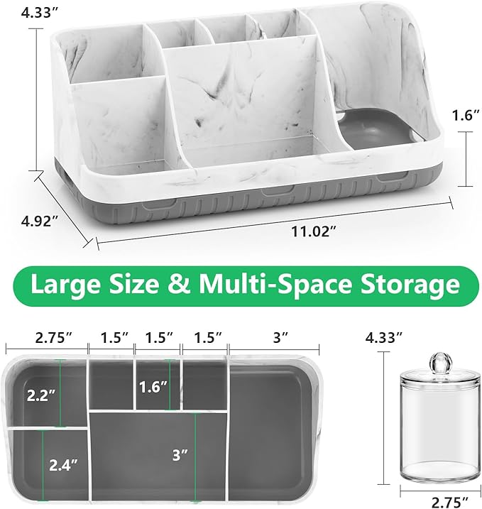 GFWARE Bathroom Toothbrush Holder Set with 2 Pack Qtip Holder Dispenser - Detachable 7 Slots Bathroom Accessory Set, Kids Mar
