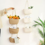 TeoKJ Over the Door Hanging Basket, 3-Tier Woven Cotton Wall-Mounted Storage Organizer Bag Decorative Hanging Nursery Baskets