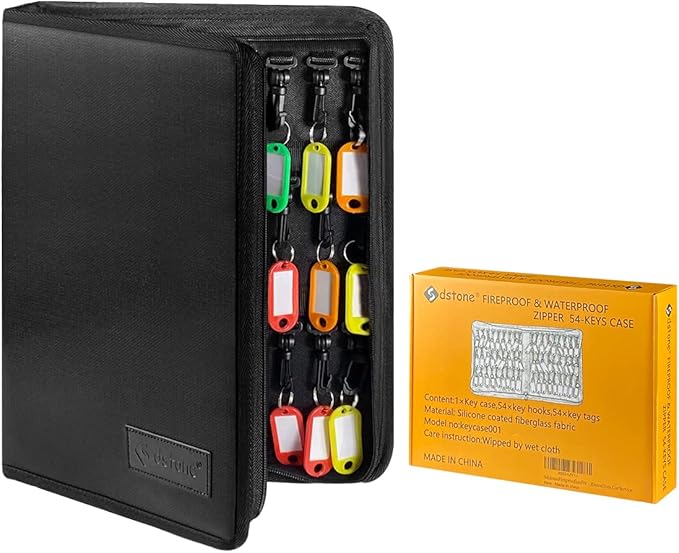 Sdstone Portable Zippered Key Case,Fireproof and Waterproof Key Organizer with 54 Key Hooks and Tags, Portable Key Binder,Key