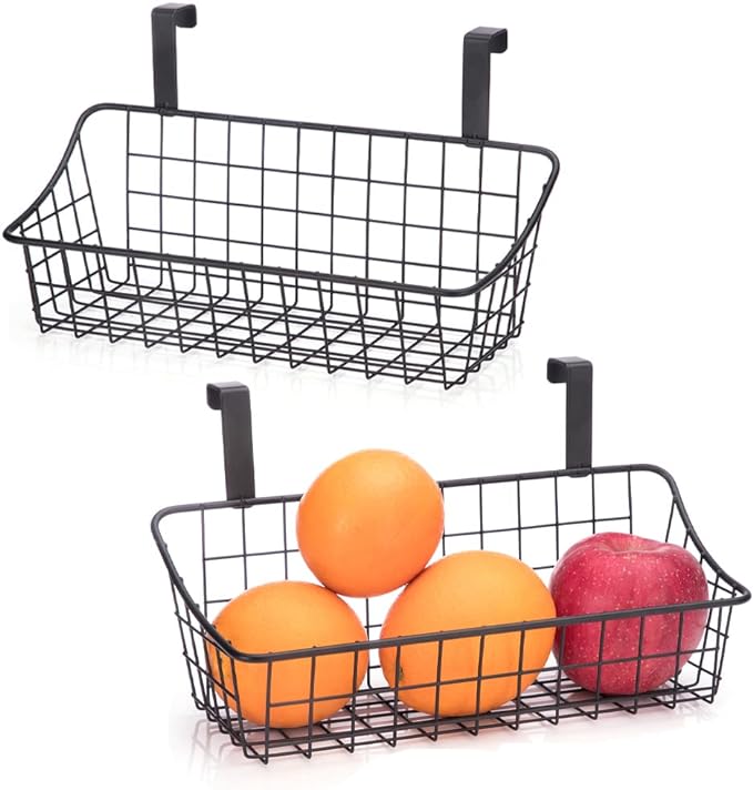 LeleCAT Over Cabinet Door Basket with hook Grid Storage Basket, Kitchen Storage Organizer,Over Cabinet Door Organizer,Hanging