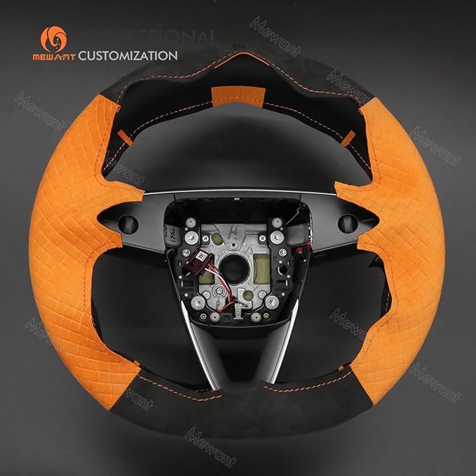 MEWANT Hand Stitched Matte Carbon Fiber&PU Leather Steering Wheel Cover Wrap for Tesla Model 3 Highland 2023 2024 2025 Steering Wheel Accessories