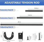 Closet Rods for Hanging Clothes, 17 to 53 Inch Closet Rod, Heavy Duty Adjustable Clothes Hanging Bar Rod Matte Black Closet P