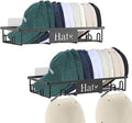 Metal Hat Rack for Wall, 2-Pack Hat Organizer for Baseball Caps Holds 20 Hats, Wall Mounted Hat Storage Holder Display, No Dr