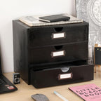 Wooden Storage Box Rustic Desktop Organizer with 3 Drawers Office Desk Accessories Shelf Large Craft Storage Containers Apoth