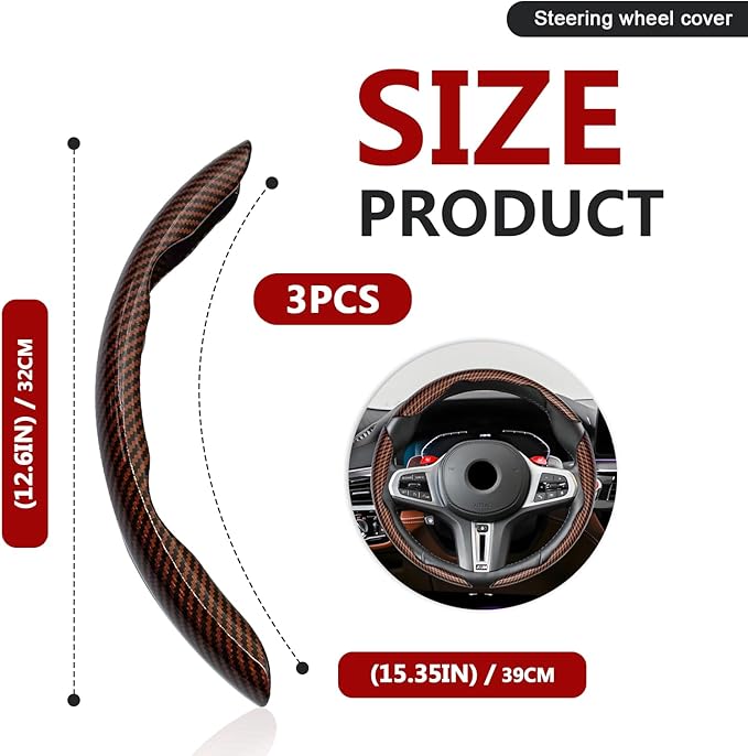 3pcs Universal Carbon Fiber Steering Wheel Cover - Anti-Slip & Segmented Design, Universal 99% Durable Steering Wheel Protect