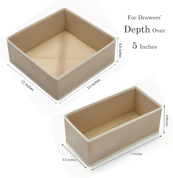 Drawer Organizer Set 4 Pack - Foldable 11" Fabric Storage Bins with Zipper Bottom for Underwear Socks Bras Baby Clothes - Clo