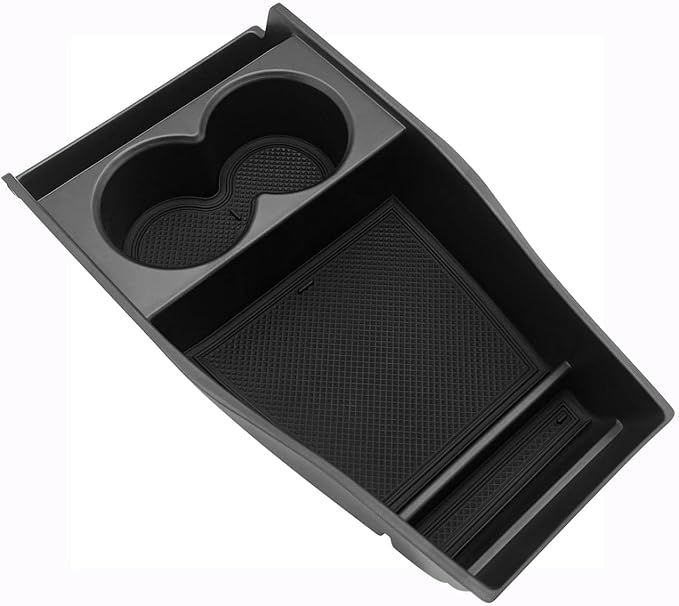 BestEvMod for Ioniq5 Lower Center Console Organizer Cup Holder Tray Storage Box Accessories with Rubber Black Trim Compatible with Hyundai Ioniq 5 2022-2024 Accessories (Lower Tray-Cup Holder Style)