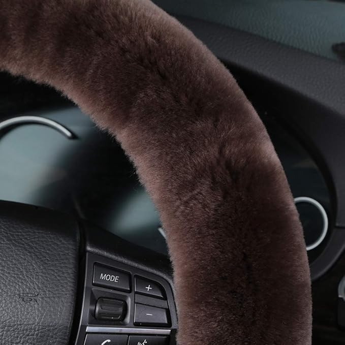 Soft Fluffy Sheepskin Car Steering Wheel Cover for Universal Auto Vehicle Women Man 14 1/2 inch-15 1/2inch Fuzzy Accessories 