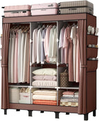 Portable Closet, 51.18" Large Capacity Clothing Storage Organizer with 3 Hanging Rods 6 Shelves 18 Side Pockets, Dustproof St