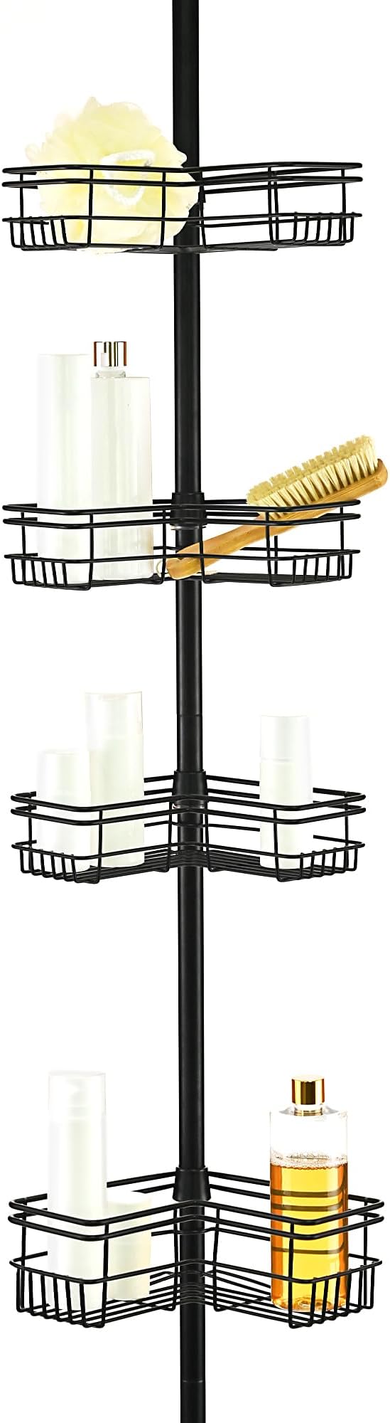 Utopia Alley Rust-Resistant Shower Tension Pole Caddy, 4 Shelves (Matt Black)
