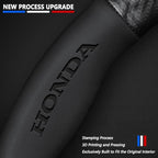 Customized Steering Wheel Cover Compatible with Honda, Nappa Leather & Carbon Fiber Design Car Steering Wheel Cover, with Coasters and 3-in-1 USB Fast Charging Cable (Black)