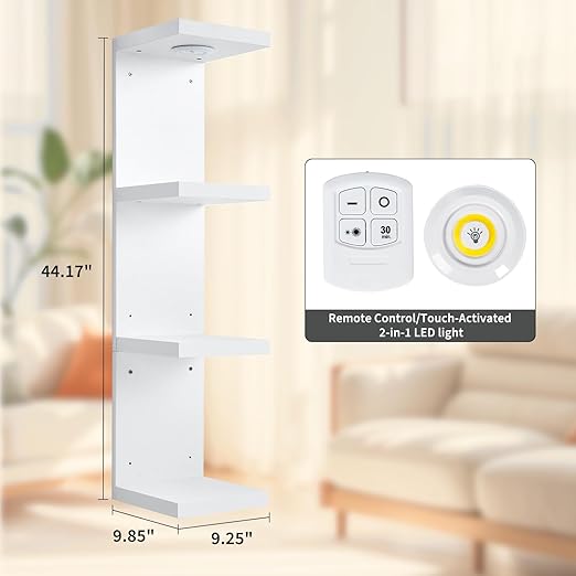 LinTimes 4-Tier LED Wall Shelf with Remote Control, White Floating Shelves Unit, Wall Mounted Display Storage