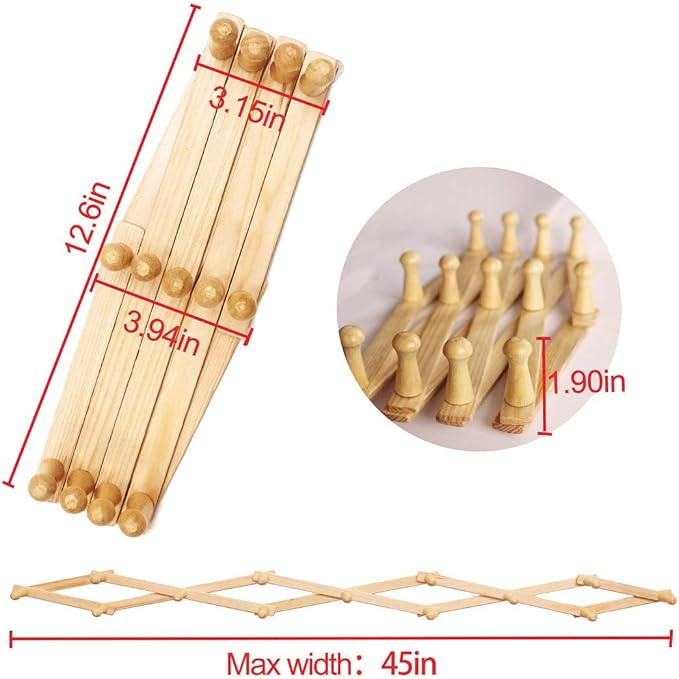 AMAPON Accordion Style Expandable Wall Wooden Coat Rack 13 Hooks (Pegs) Hang Hats Jackets Coffee Mug Purses Necklaces Towels 