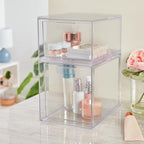 STORi Audrey Stackable Clear Bin Plastic Organizer Drawers | 2 Piece Set | Organize Cosmetics and Beauty Supplies on a Vanity