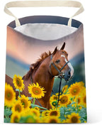 Car Trash Bag Hanging No Snap Small Garbage Bag for Car Back Seat Cute Printed One-handed Strap Trash Bags Car Accessories-Horse Sunflower Car Trash Bags