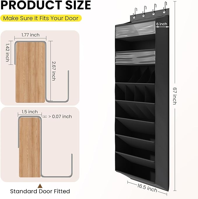 Mefirt 16-20 Pairs Over the Door Shoe Organizer, Clear Pockets Shoe Rack for Closet Door, Hanging Shoe Rack for Boots, Behind