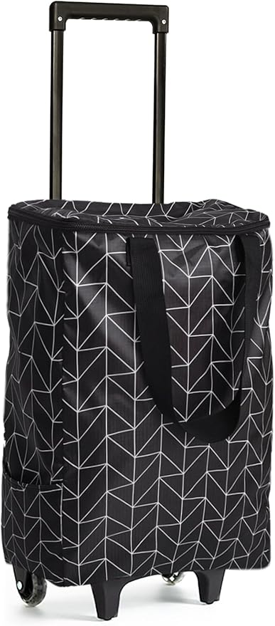 Small Shopping Cart with Wheels, Rolling Shopping Bag, Collapsible Grocery Cart, Portable Foldable Shopping Trolley Pull Handle, Small Folding Trolley Cart, Rolling Tote for Travel, Camping (Black)