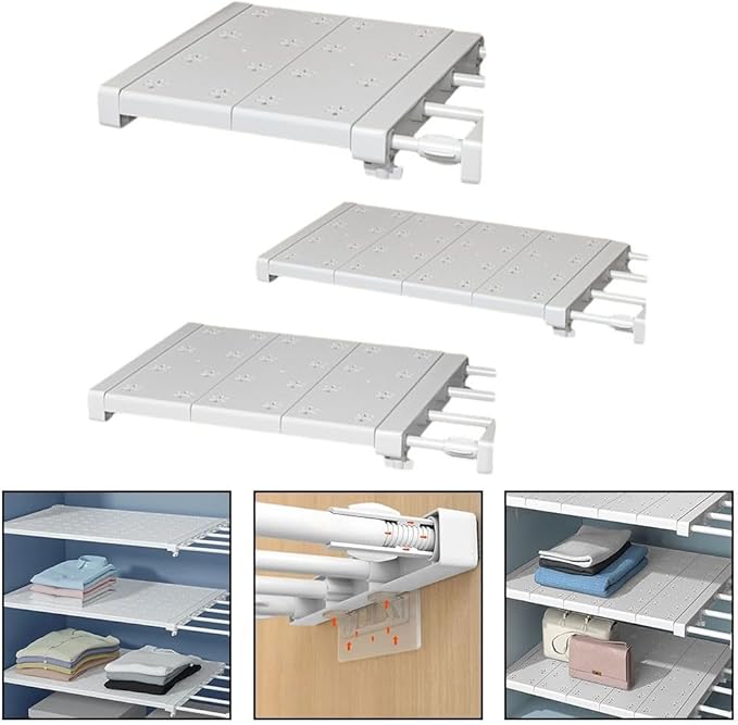 Adjustable Wardrobe Partition Rack – Telescopic Closet Divider Shelf for Organizing Clothes, Shoes & Accessories, Plastic + C
