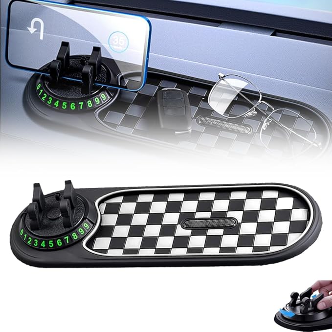 Anti Slip Mat for Car Dashboard, 2025 New Multifunctional Car Anti-Slip Mats with Temporary Parking Number, Universal Rotatab