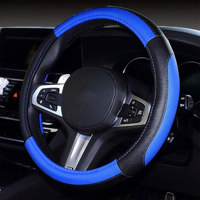 Car Steering Wheel Cover with Durable PU Leather, Universal 15 inch Fit for Car Truck SUV, Breathable Anti Slip Auto Steering Wheel Covers for Men and Women