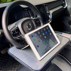 Steering Wheel Tray for Car - 16" Universal Wood Grain Desk Organizer with Cup Holder, Food & Laptop Tray for Vehicles with Up to 15" Steering Wheel (Brown)